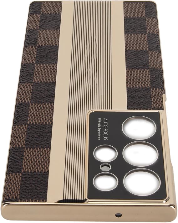 Plating Frame Leather Case for S23 Ultra with Check Design - Soft Smart Phone Case for Work and Everyday Use
