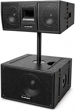 MUSYSIC 4000W Line Array Speaker System, 15" Powered Subwoofer | Dual 8" Speakers, Active PA System with DSP, 125dB SPL, Professional DJ Sound System, MU-P158LA