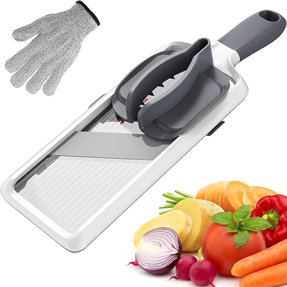 Handheld Mandoline Slicer for Kitchen, Adjustable Mandoline Vegetable Slicer with Comfort Grip and Cut Resistant Glove, Safe Speedy Slicing for Cheese, Apple, Potato, Essential Kitchen Tool