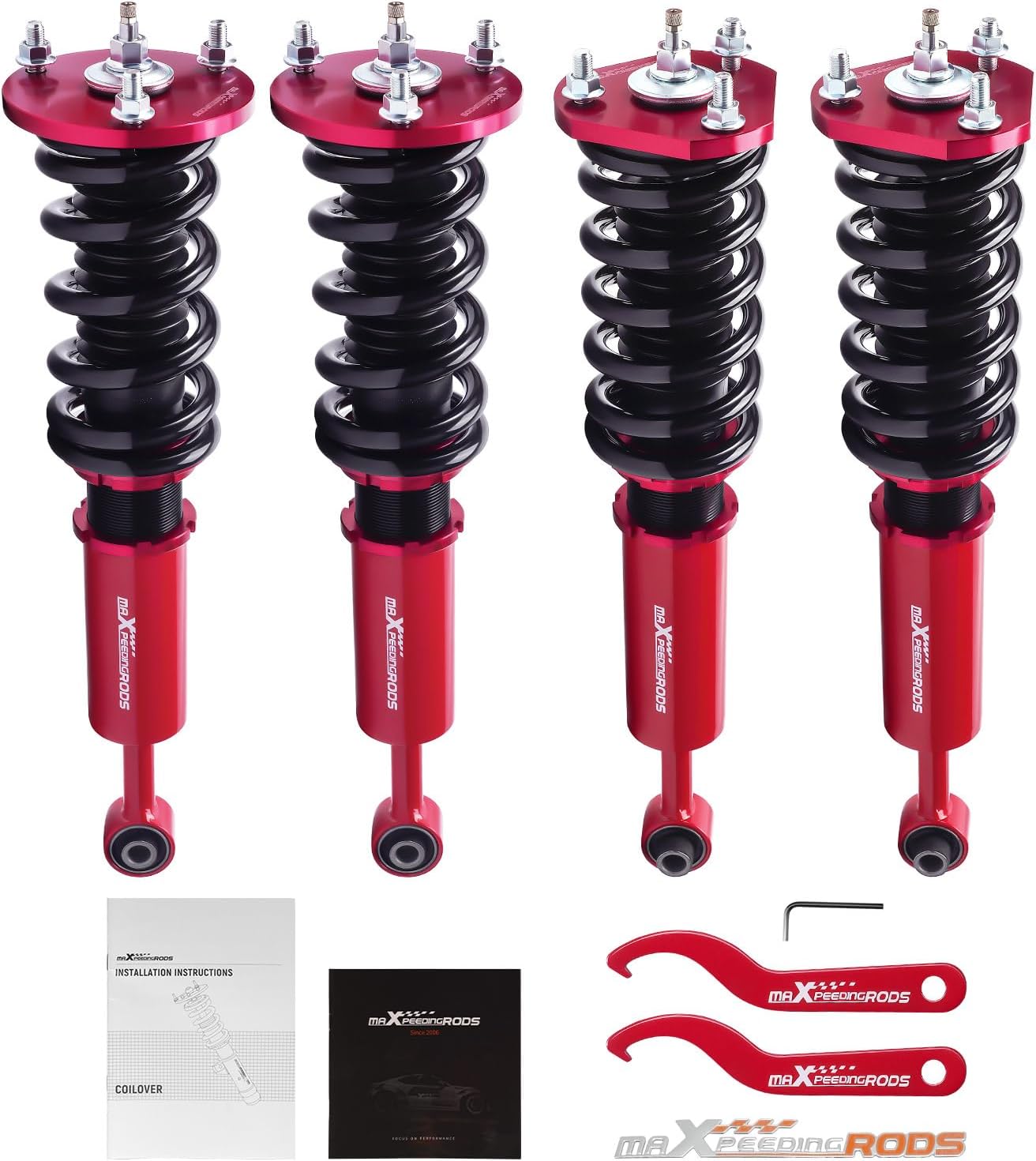 maXpeedingrods Coilovers for Lexus IS250IS350 RWD 2006-2013, for Lexus GS300GS350 RWD 2007-2011, 24 Levels Damper Adjustable Coilovers Suspension Kit, Height Adjustable Lowering Kit Red