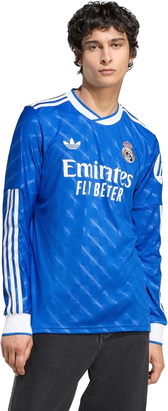 adidas Originals Men's Slim Fit Real Madrid 25/26 Long Sleeve Third Jersey, Blue Bird, Small