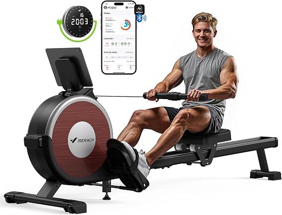 Merach Q1S Magnetic Rowing Machine Indoor, Dual Slide Rail, Quiet & Smooth
