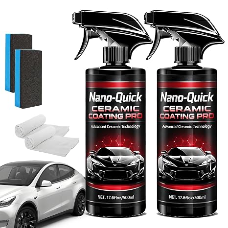 Nano-Quick Ceramic Coating Pro, Nano-Quick Coat Restores, Quick Effect Coating Agent, Advanced Car Quick-Acting Coating Agent Spray, Lasting Luster, Works on All Paint Types (2Sets)