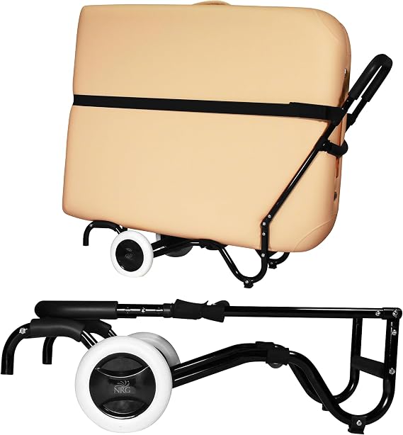 Sporty Massage Table Cart by NRG - Portable Massage Table Carrier Trolley with Rubber Wheels, Telescoping Handle and Strap - Fits All Brands - Sturdy, Light, Durable - Fully Assembled, Ready to Use