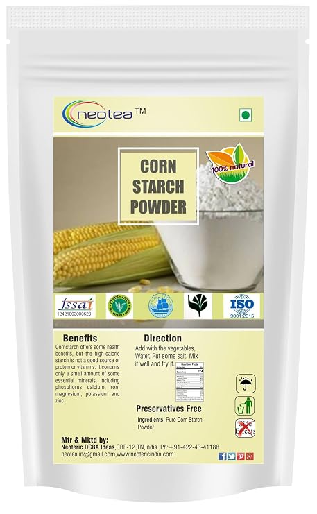 Neotea 100% Pure Natural Corn Starch Powder 500g (17.63OZ) | Thickening Agent for Cooking & Baking