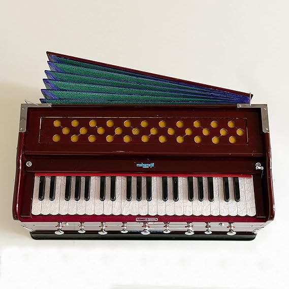 Harmonium Musical Instrument, 9 Stops, 3 1/2 Octave, Double Reed, Coupler, Dark Mahogany, Standard, Book, Padded Bag, A440 Tuned, Indian Sangeeta Harmonium (PDI-43)