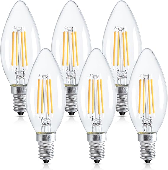 E14 LED Candle Light Bulbs, Dimmable Small Screw Light Bulb, 4W (40W Equivalent) SES Lightbulbs 2700K 470 Lumens, Edison Bulb Warm White for Lamp Light Bulb Replacement, 6 Pack [Energy Class E]