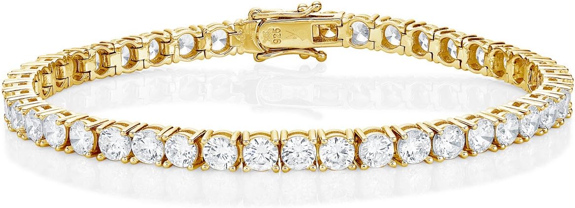 Diamond Treats Gold Tennis Bracelet for Women, Yellow Gold Plated 925 STERLING SILVER with 4mm Sparkling White Cubic Zirconia. This Ladies Eternity Bracelet is the Perfect Jewellery Gift for Women.