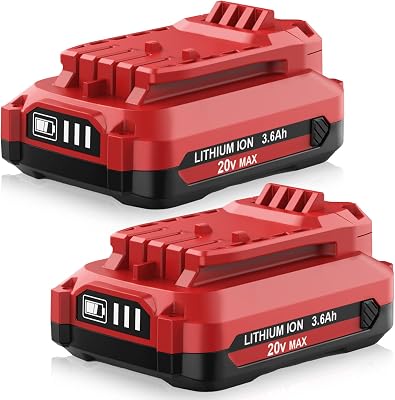 2 Pack 20V 3600mAh Replacement for Craftsman V20 Lithium Ion Battery, Compatible with Craftsman 20 Volt Battery 3.6Ah MAX CMCB205 CMCB204 CMCB206 CMCB202 CMCB201 20 Volt Cordless Power Tools Red