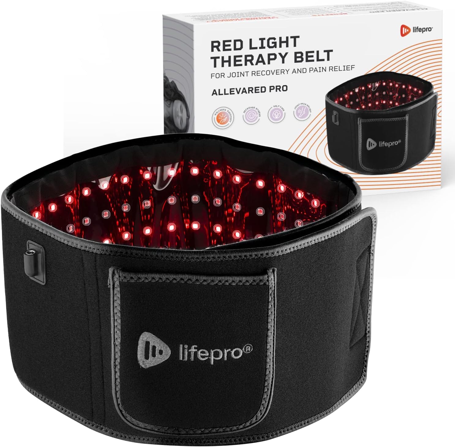 LifePro Red Light Therapy for Body Fat Loss - Lipo Belt - Red Light Therapy for Body - Muscle Pain Relief, Inflammation Relief - Belt for Elbow Joint, Back Pain Therapy - Infrared Wrap Black