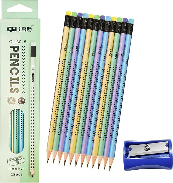 Chedin Pack of 12 HB Pencils Children's Graphite Pencil Non-Slip with Eraser for Home School Office Writing Sketching Drawing Tools (12)