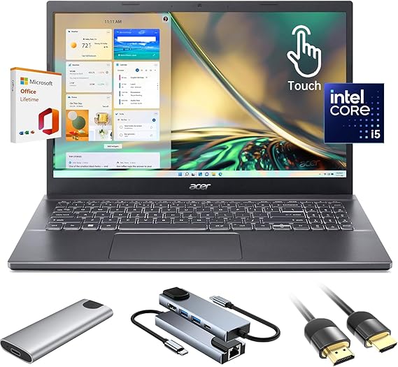 acer Aspire 5 Laptop,15.6" FHD IPS Touchscreen Laptop PC for Student & Business,Intel Core i5-13420H, 8GB LPDDR5 RAM, 1TB SSD, Webcam, Wi-Fi 6, HDMI,w/Accessory, with Lifetime Office Win 11 Home