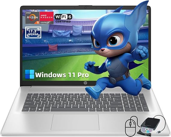 HP Laptop Computer for Business - 17.3" FHD IPS 250 Nits Display, AMD Ryzen 5 7430U(Beats i7-1255U) 6-Cores Processor, 16GB RAM, 512GB SSD, Windows 11 Pro, Office Lifetime License, w/DVD Drive