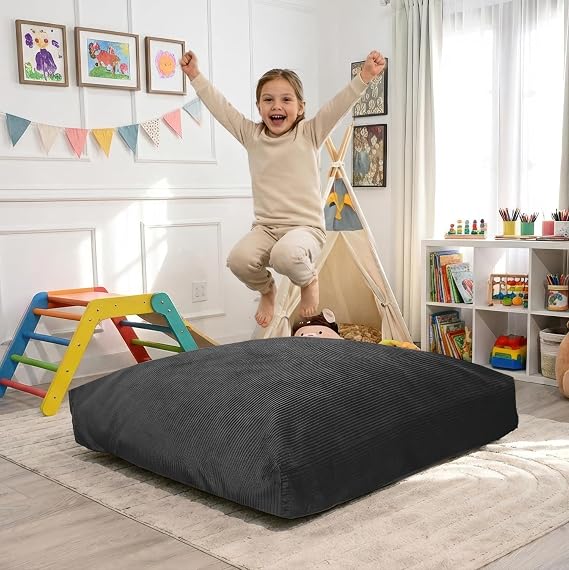 Foamma Crash Pad (60 X 60) (5 Ft X 5 Ft) Charcoal Corduroy Fabric Sensory Crash Pad with Foam Blocks for Autistic Kids, Soft & Washable Cover Ideal for Kids & Adults to Jump, Play, or Relax