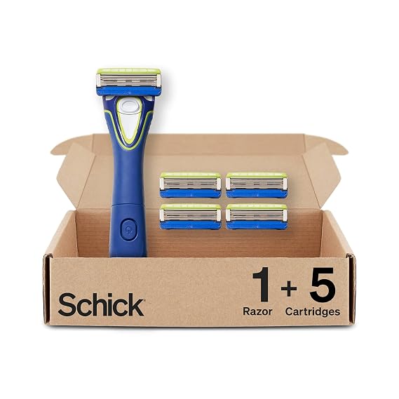 Schick Hydro Groomer Beard Trimmer for Men, Beard Groomer with 5 Razor Blades, Blue