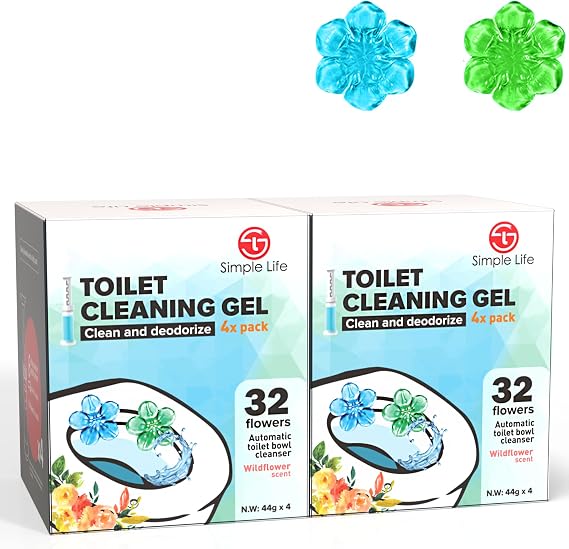 Simple Life Toilet Gel Stamp Fresh Flower Scent, Anti-Limescale Toilet Cleaner Gel, Deodorizing & Long-Lasting Freshness, 64 Stamps, Blue & Green
