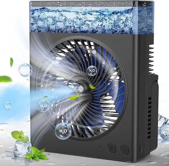 JINLICTE Portable Misting Fan, 8000mAh 8-Inch Rechargeable Water Cooling Mist Fan with 600mL Water Tank, Quiet USB Battery Powered, Perfect Cooling for Camping Home Outside Office