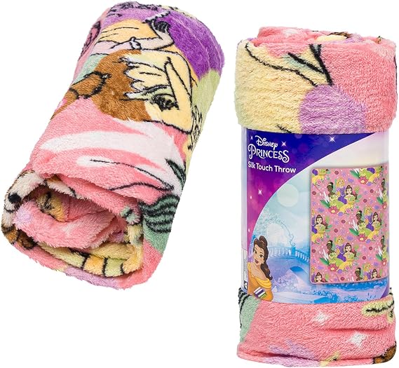 Northwest Disney Princess Kids' Bed Silk Throw Blanket 40"" x 50"", Single, Pink, 91875