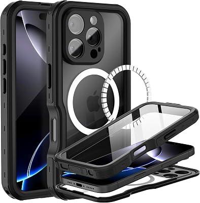 BEASTEK Waterproof Case for iPhone 16 Pro Max, MagSafe Shockproof Dustproof IP68 Case with Built-in Screen Protector and Mag Safe Anti-Scratch Magnetic Cover 6.9 Black