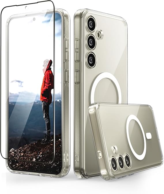 CaseBorne Slim Series Compatible with Samsung Galaxy S24 Case - [3-in-1 Combo] [Ultra Clear Hybrid Magnetic Cover] with Tempered Glass Screen Protector