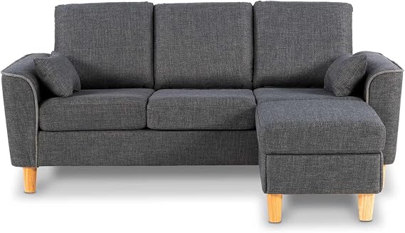 3 Seater Sofa in Dark Grey Fabric with Storage Ottoman