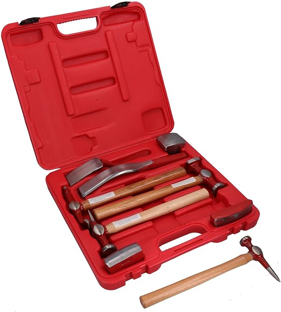 Auto Body Repair Kit Panel Beating Hickory Hammers Dollies Shrinking Moulding 9pc