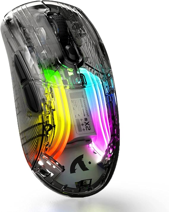 Wireless Gaming Mouse With Full Transparent Design,Double Mode 2.4G/Bluetooth Mouse,3D RGB Backlit,Ergonomic Silent Mouse with 7 Buttons,Rechargeable Wireless Computer Mice for Laptop,PC,Mac(Black)