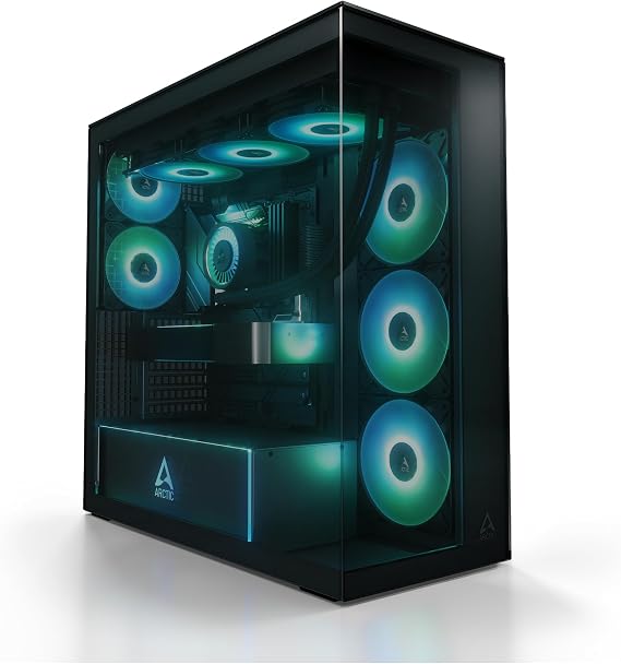 ARCTIC Xtender Black (Tinted Glass) - PC Case, Tempered Panorama Glass, 2 x 420 mm Radiator Support, Full Tower, Big Tower, E-ATX, 5X A-RGB Fans pre-Mounted - Black