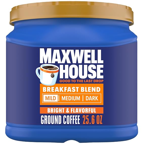 Maxwell House Ground Coffee, Breakfast Blend Mild Roast, 25.6 oz Canister