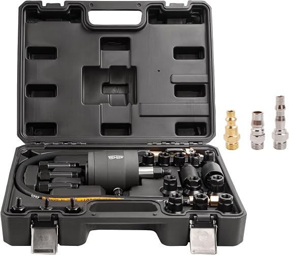 Heavy Duty Pneumatic Injector Puller Kit - 23pcs Universal Fit | Air Injector Puller (5-8 Bar) For Seized/Rusted Injectors. 19 Adapters (M14-M31). Safe, Fast, No Hammering, No Head Damage