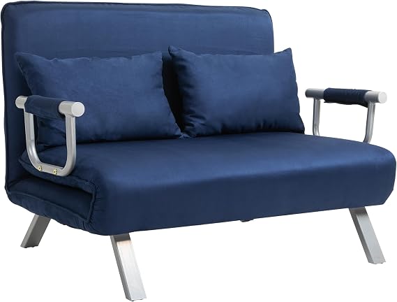 HOMCOM Convertible Sofa Bed Sleeper Chair, 5 Position Adjustable Backrest, Armchair Sleeper with Pillows, Leisure Chaise Lounge Couch, Blue