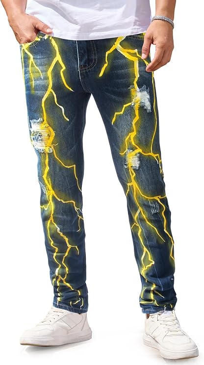 Men's Ripped Jeans Classic Comfort Regular Fit Basic Denim Pants for Men Casual Slim Fit Skinny Jean with Pockets