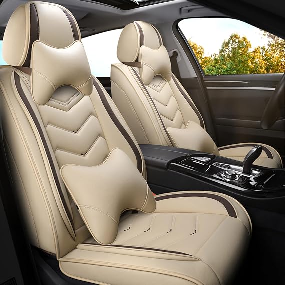 ADERN Car Seat Covers for Lexus LX 570 2008-2021, Premium Nappa Leather Car Seat Cover, Stylish Sport Seat Covers, Automobile Seat Cover Sets.(Luxury 2 Seats/Beige)