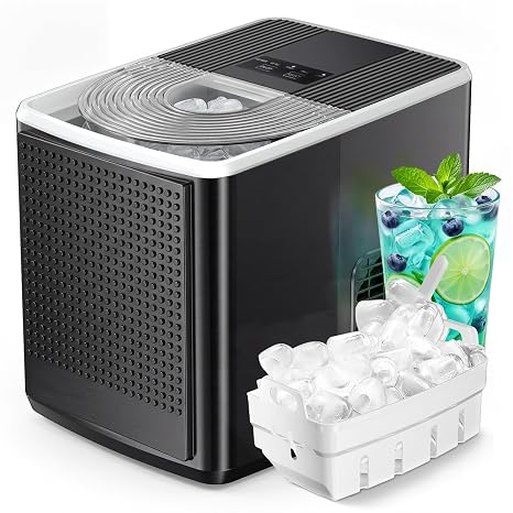 Ice Maker Countertop, 9 Bullet Ice in 6mins, 27lbs/24H, 2 Ice Sizes, Black | DIY Design, Self-Cleaning, 1.5L water tank, 1.1lbs ice basket, Compact Portable Ice Machine for Home/RV