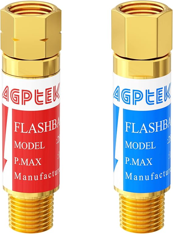AGPTEK Oxygen Acetylene Flashback Arrestors Set Regulator End | 9/16-18 Threads B Size