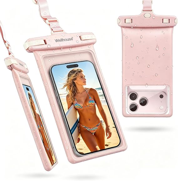 wellhouse Waterproof Cell Phone Pouch, Waterproof Phone Case for iPhone 15 14 13 12 Pro Max XS Samsung, IPX8 3D Cell Phone Dry Bag Beach Essentials - Pink 1 Pack 8 Inch