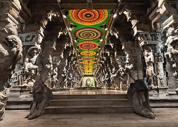 BELECO 7x5ft Fabric Indian Hindu Temple Backdrop Religious Hall of Thousands of Columns Ancient Temple Basrelief Statues India Background Kids Adults Portrait Shoot Photo Studio Props Wallpaper