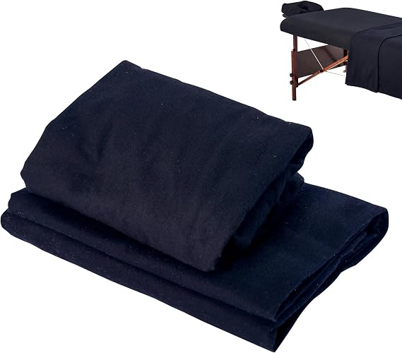 Master Massage 3 Piece Flannel Massage Table Linens Set - Professional Spa Bed Cover with Face Cushion Cover, Black