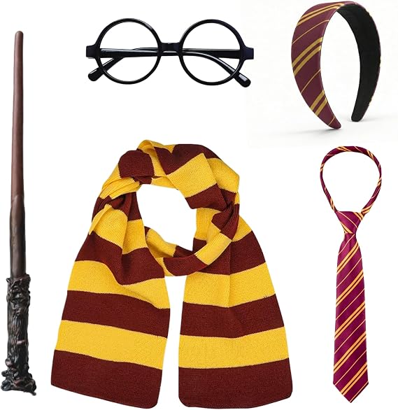Wizard Costume Accessories for Women, Wand Scarf Glasses Tie Headband for Halloween Cosplay
