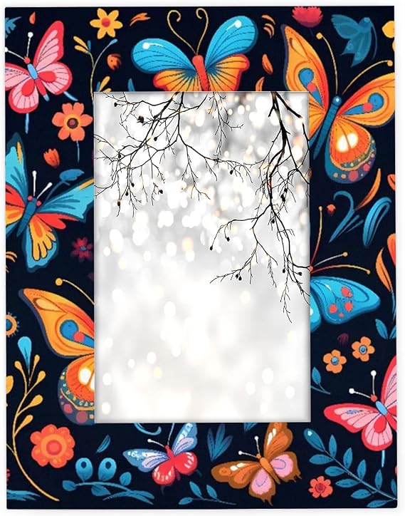 Colorful Ethnic Butterfly 4x6 Picture Frame, Display Photos 3.5x5.5 without Mat, Elegant Picture Frames Collage Wall Home Gallery Decor