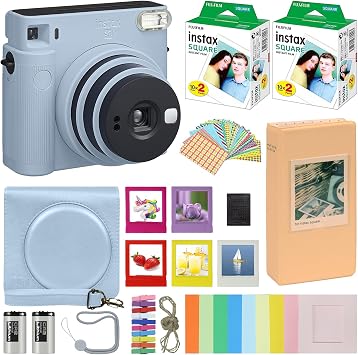 Fujifilm Instax Square SQ1 Instant Camera Glacier Blue with Carrying Case + Fuji Instax Film Value Pack 40 Sheets Accessories Bundle, Photo Album, Assorted Frames + More