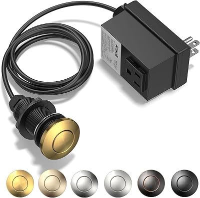 Garbage Disposal Air Switch Kit, Brushed Gold Finish, Compatible with Moen Brushed Gold Faucets, UL Listed Sink Top Button, Universal Countertop Design