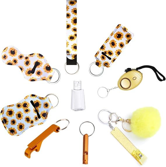 Self Defense Keychain Keyring Set for Women and Kids, Safety Keychain Accessories Decoration, with Personal Alarm Card Puller Wristlet