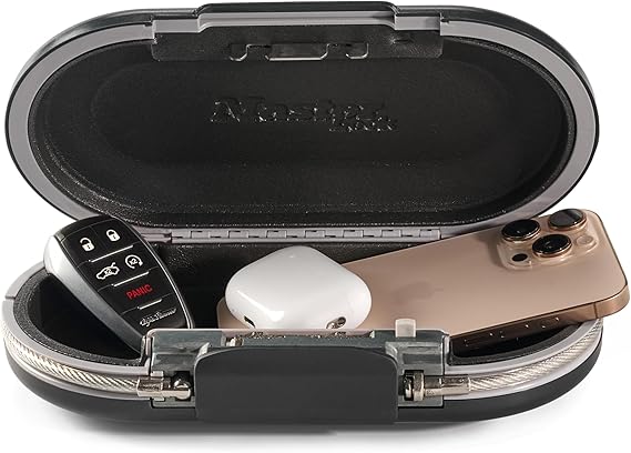 Master Lock Portable Small Lock Box, Set Your Own Combination Lock Portable Safe, Personal Travel Safe, 5900D, Gunmetal Grey