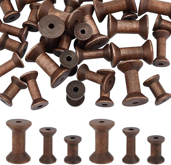 BENECREAT 30Pcs 3 Sizes Antique Wooden Empty Spools, Empty Thread Spools Wooden Ribbon Spools Bobbins for Wire Weaving Arts DIY Wood Projects, 10pcs/Size