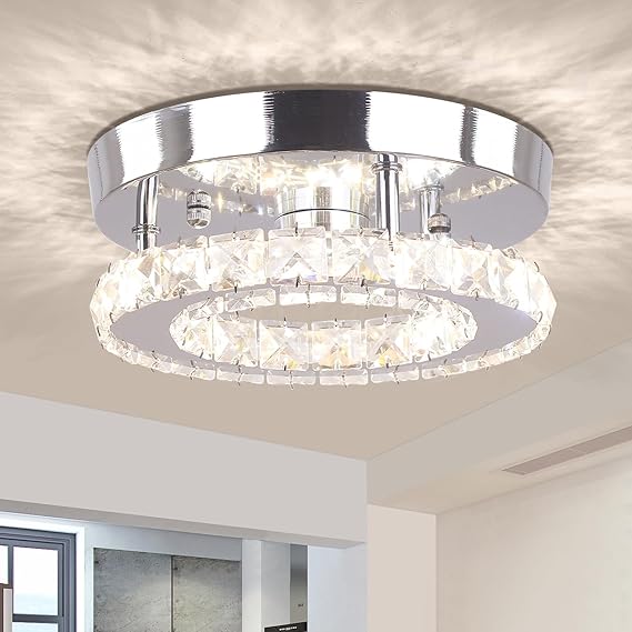 7.9" Mini Crystal Round Flush Mount Ceiling Light Dimmable LED