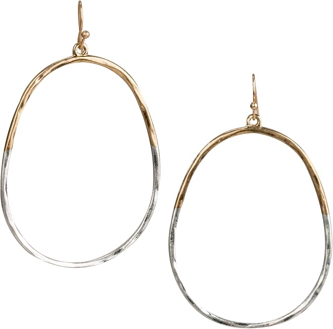 SPUNKYsoul Two Tone Oval Hoop Earrings For Women, Gold Silver Dangle Hoops | 2 Hoops Lightweight Fishhook Style, Modern Mixed Metal Design, Versatile Accesorry For Special Occasions Or Everyday Jewerly