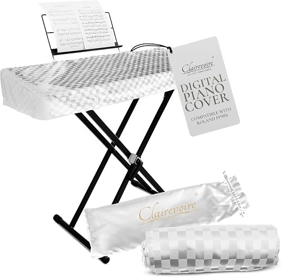 Clairevoire Digital Piano Cover Piano Keyboard Cover - Protective for Roland Piano Covers FP Series Durable Waterproof Piano Keyboard Dust Cover, Piano Keyboard Case - Roland FP-90X Pearl White