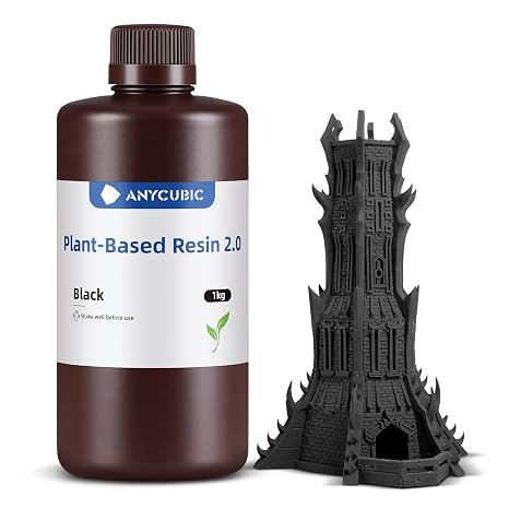 ANYCUBIC 3D Printer Resin with Low Odor and Safety, 405nm UV Plant-Based Rapid Resin 2.0 with High Precision and Quick Curing for LCD 3D Printing (Black, 1000g)