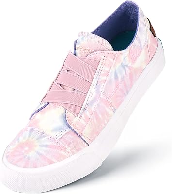 JENN ARDOR Womens Stylish Slip On Sneakers No Laces Elastic Low Top Canvas Sneakers Trendy Flats Comfortable Casual Walking Shoes